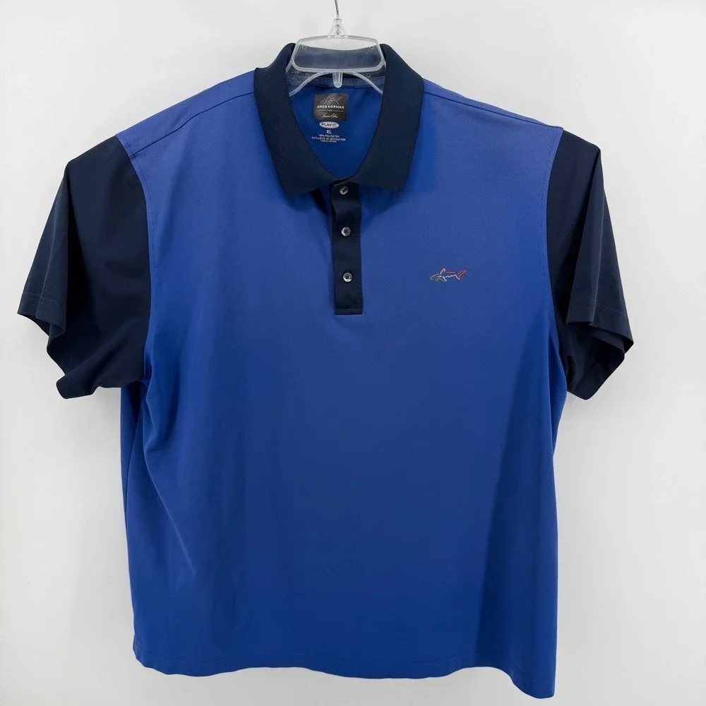 Greg Norman Tasso Elba Polo Mens XL Blue Colorblock Play Dry Short Sleeve Shirt